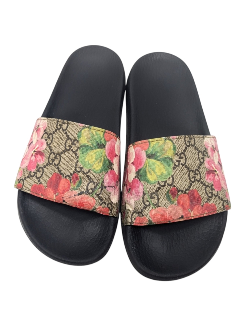 Gucci GG Web Supreme Bloom Floral Slide Sandals Size EU 37